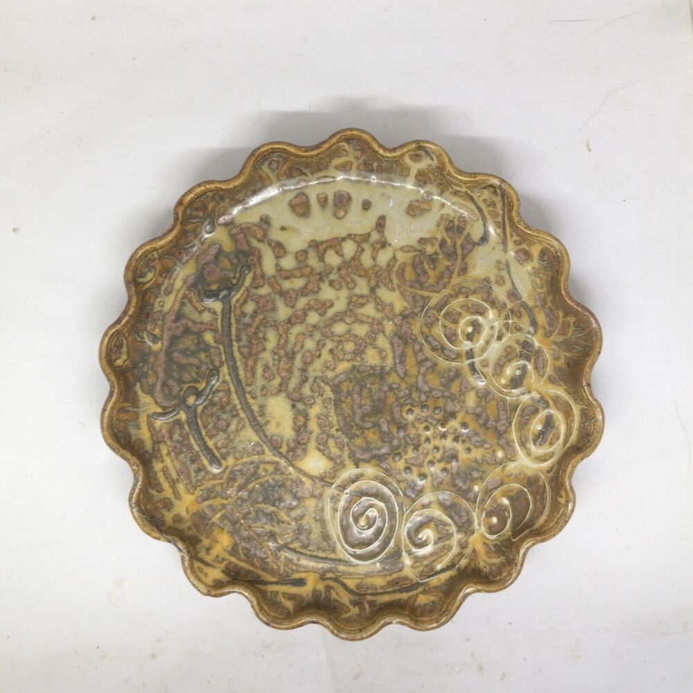 Vtg Signed Yusuf Etudaiye Studio Pottery Pie Tart Pan-Scallop Edges-1994-Nigeria